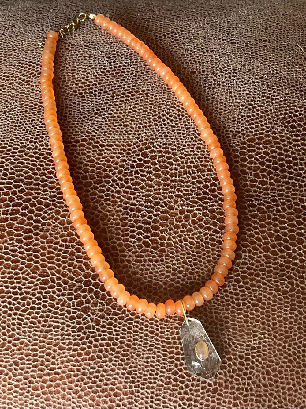Vibrant Orange Beaded Necklace with Stone Pendant